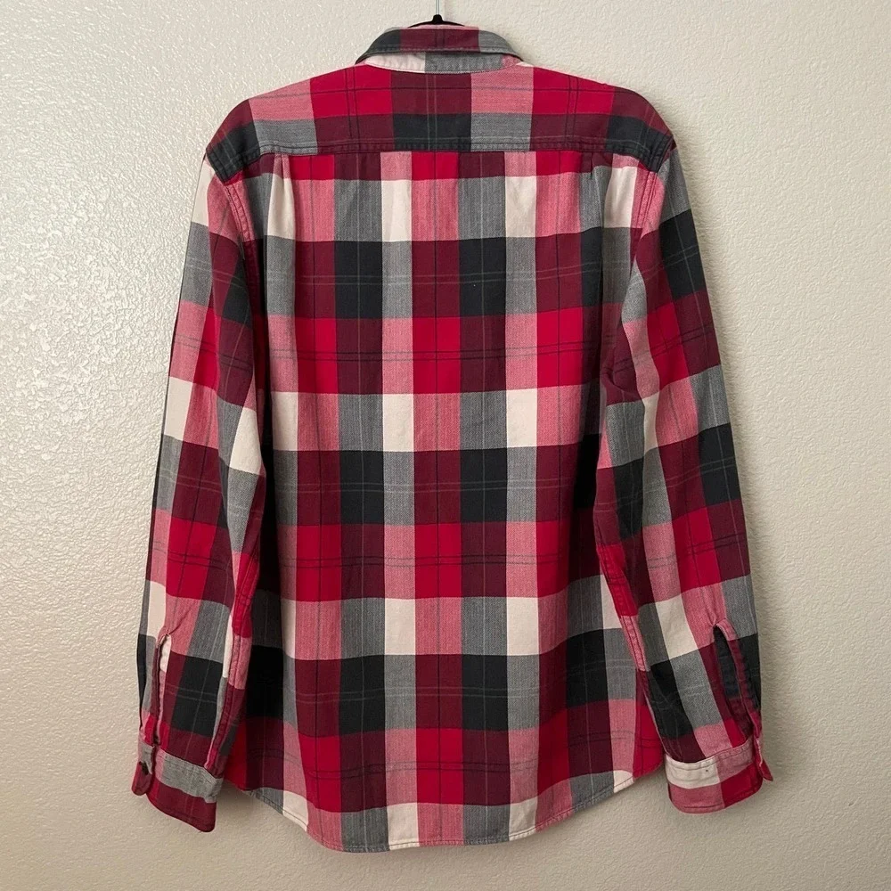 J. Crew Shirt Mens Large Red‎ Black Buffalo Plaid Flannel Long Sleeve Button Up